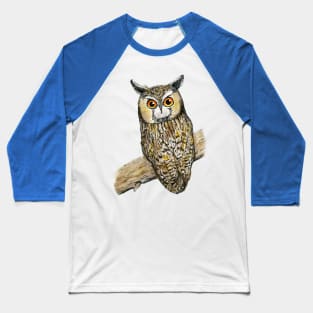 A colored pen drawing of a long-eared owl Baseball T-Shirt